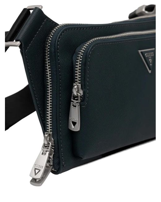 Guess Black Milano Logo-Plaque Belt Bag for men