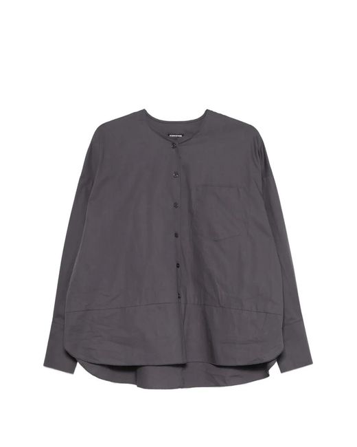 Susanne Bommer Gray Button-Up Long-Sleeve Blouse