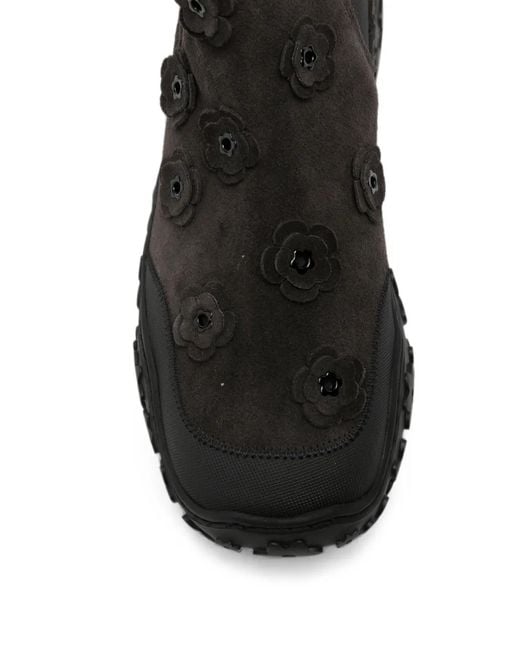 CECILIE BAHNSEN Black Floral-Appliqué Suede Ankle Boots