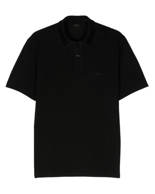 Brioni Logo-embroidered Cotton Polo Shirt in het Black voor heren