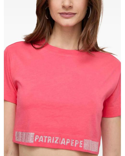 Patrizia Pepe Pink Rhinestone Logo T-Shirt