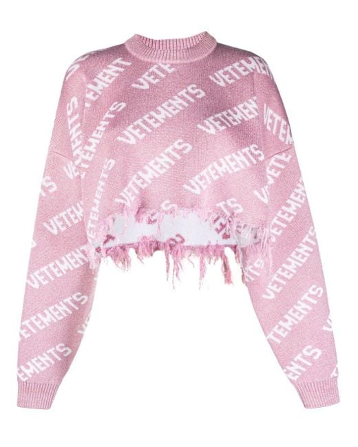 Vetements Pink Intarsia-knit Cropped Jumper