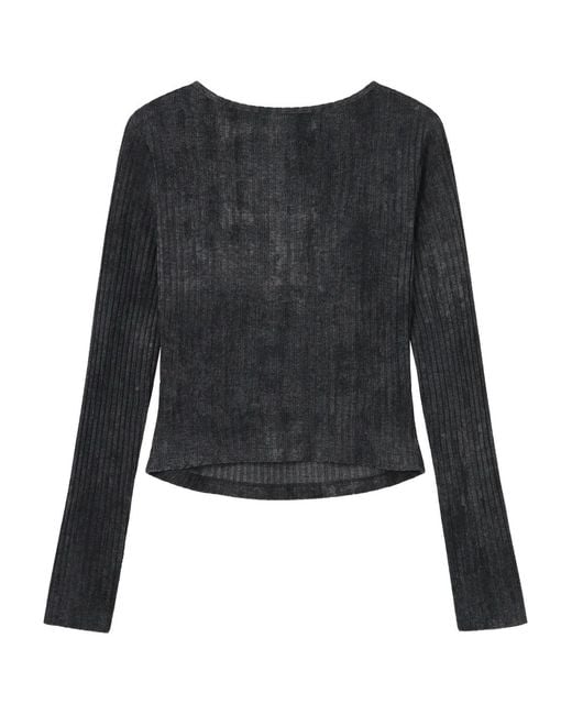 B+ AB Black Button-Down Ribbed Top