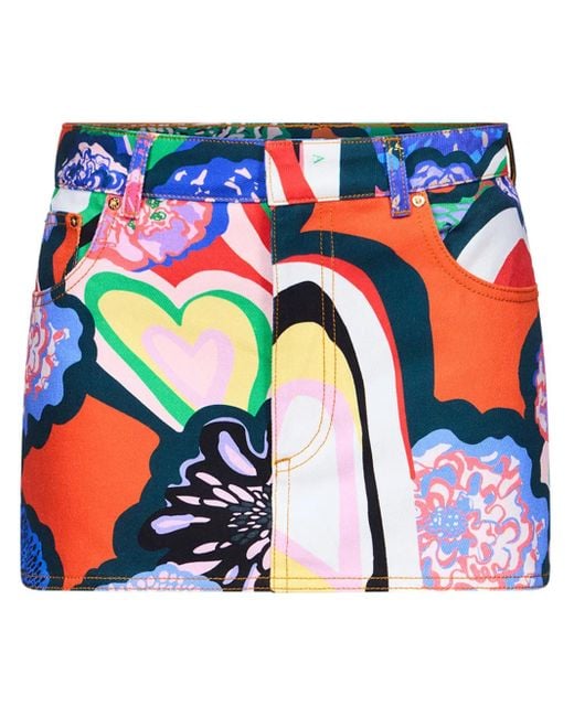 Area Blue Denim-Minirock Mit Abstraktem Print