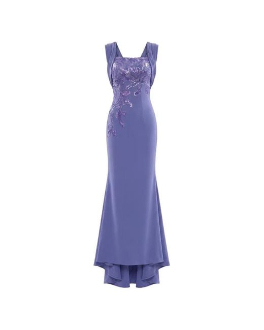 Saiid Kobeisy Purple Sequin-Embellished Draped Maxi Dress