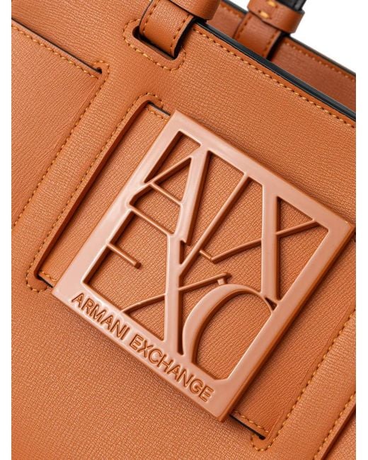 ARMANI EXCHANGE Brown Logo-Plaque Tote Bag