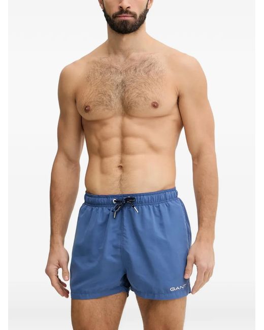 Gant Blue Logo-Print Drawstring Swim Shorts for men