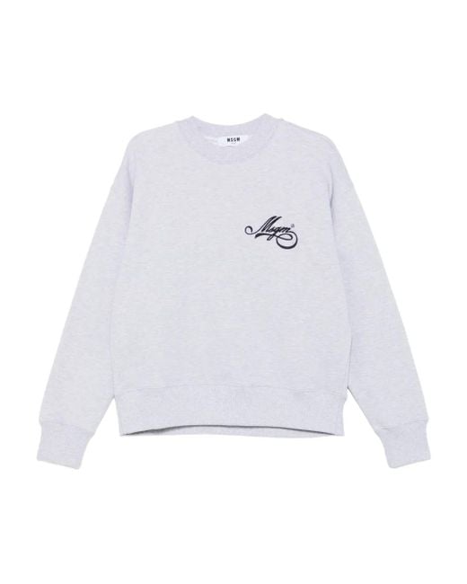MSGM White Relaxed Fit Cotton Sweatshirt With Script Logo Detail
