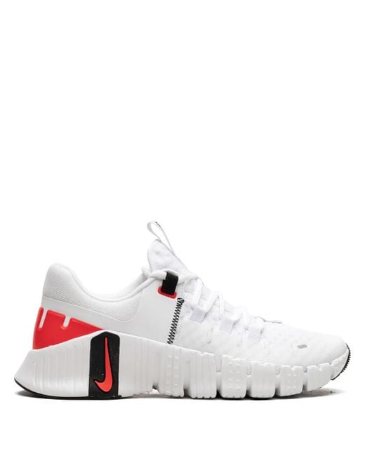 Nike White Free Metcon 5 /Bright Crimson" Sneakers