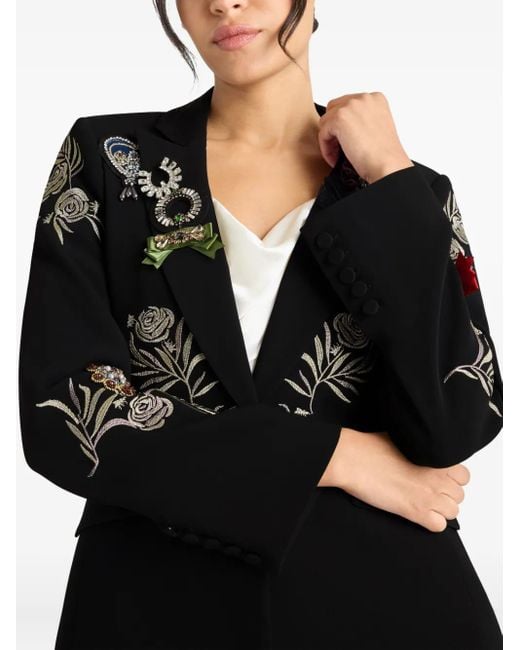 Cinq À Sept Black Cheyenne Rose-Embroidered Blazer