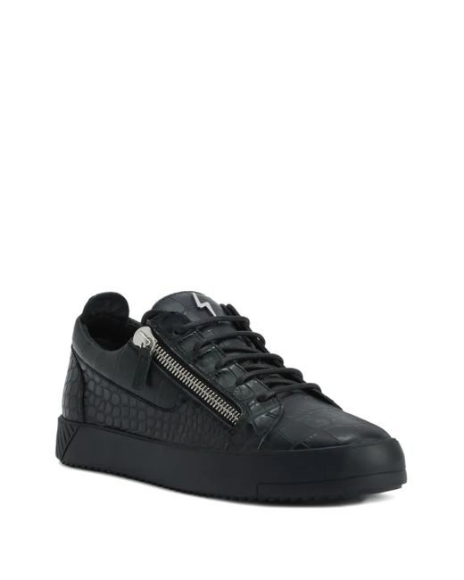 Giuseppe Zanotti Black Frankie Crocodile-Effect Zip Trainers for men