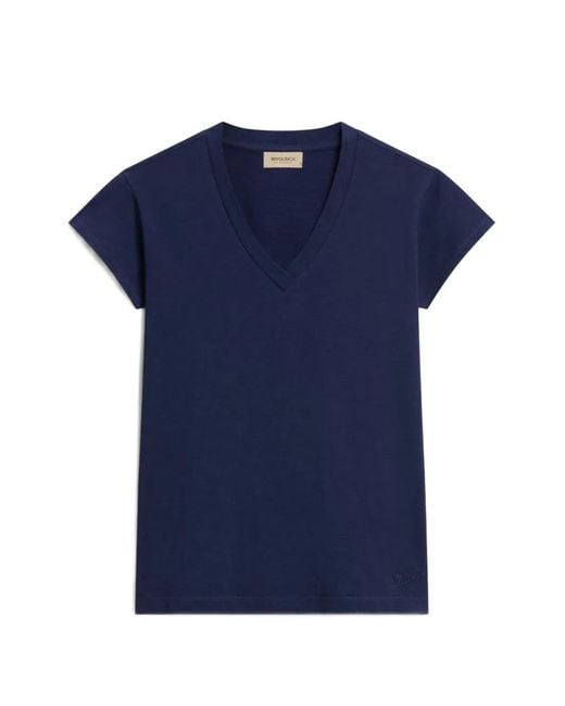 Woolrich Blue V-Neck Slub-Fabric T-Shirt