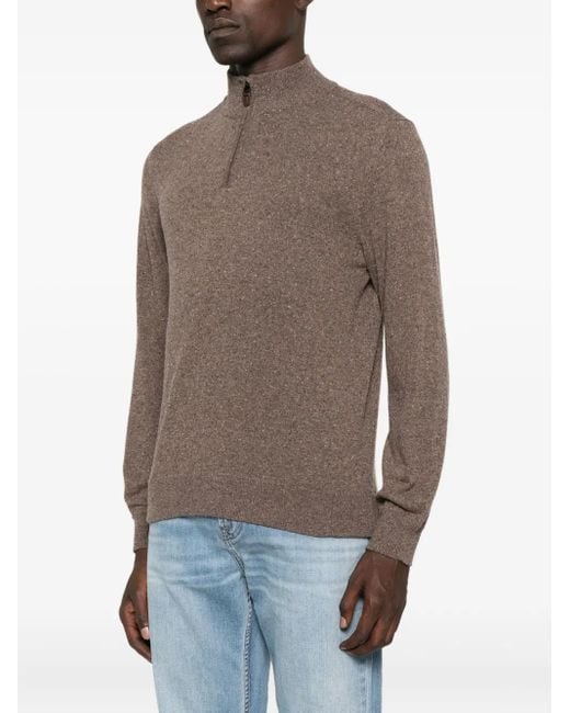 Canali Brown Half-Zip Wool Sweater for men