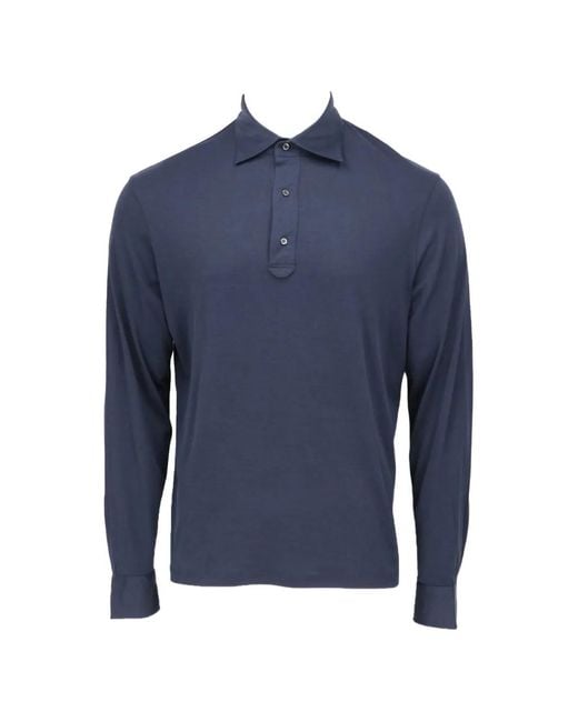 Isaia Blue Long-Sleeve Polo Shirt for men