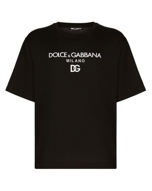 T-shirt en coton à logo brodé Dolce & Gabbana pour homme en coloris Black