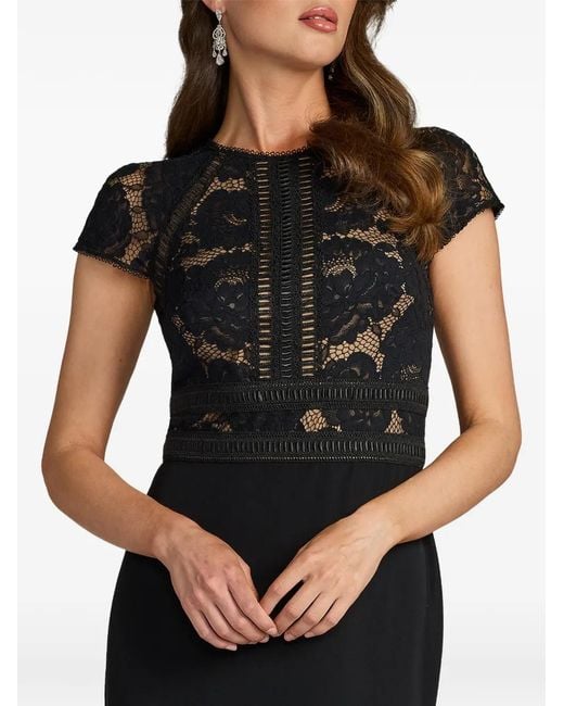 Tadashi Shoji Black Catrine Lace-Panelled Floor-Length Maxi Dress