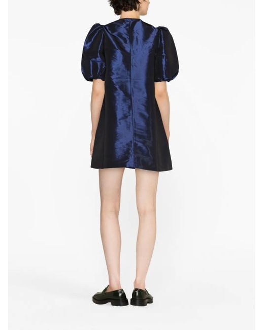 Abito Corto Con Maniche A Palloncino di Ganni in Blue