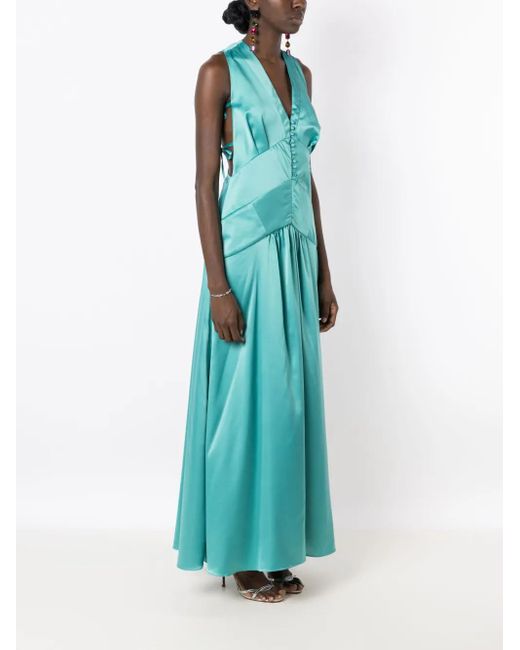 Lethicia Bronstein Blue Teres Satin Maxi Dress