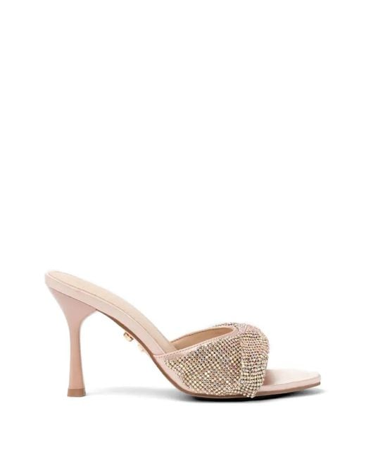 Twentyfourhaitch White Canberra Rhinestone-Embellished Mules