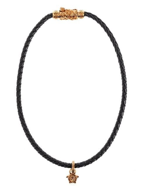 Collier Medusa En Cuir Tressé Versace pour homme en coloris Black