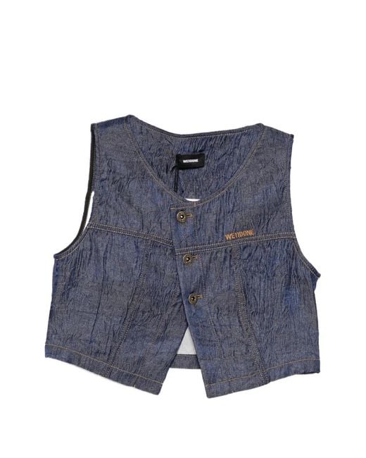 we11done Blue Crinkled-Finish Denim Top