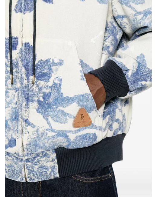 R13 Blue Floral-Print Hooded Jacket for men