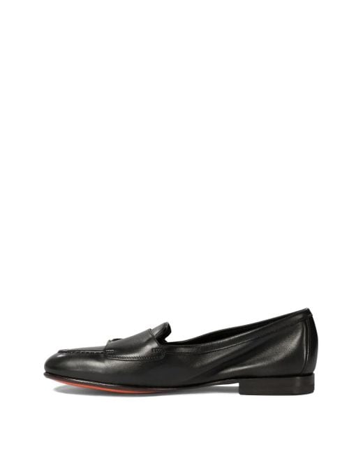 Santoni Black Leather Loafers