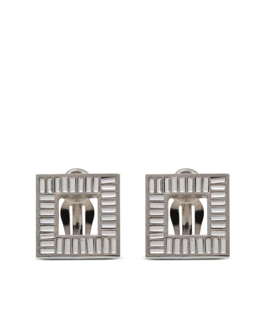 Saint Laurent White Square Crystal-embellished Clip-on Earrings