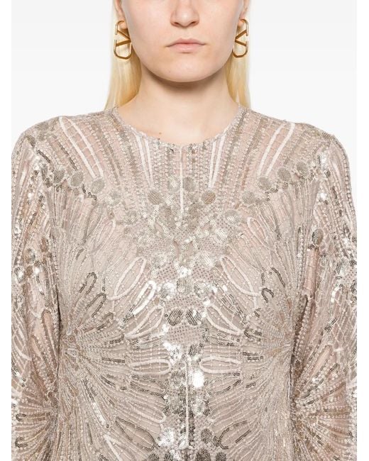 Elie Saab Natural Embroidered Midi Dress