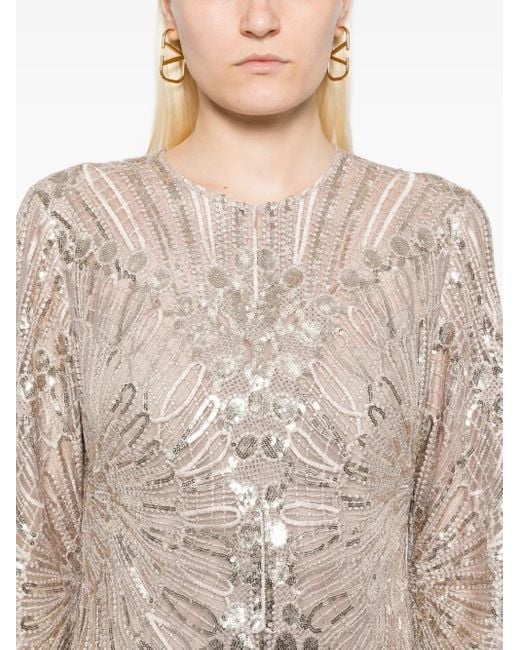 Elie Saab Natural Besticktes Midikleid