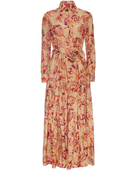 LaDoubleJ Orange Bellini Floral-Print Shirt Dress