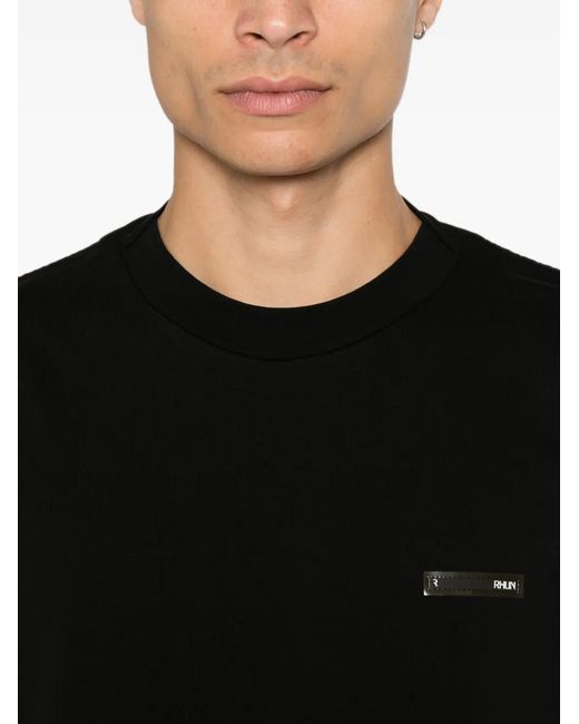Rhun Black Logo-Patch T-Shirt for men