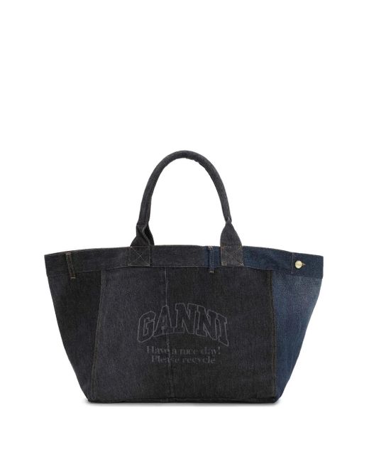 Sac Cabas En Jean À Design Patchwork Ganni en coloris Black
