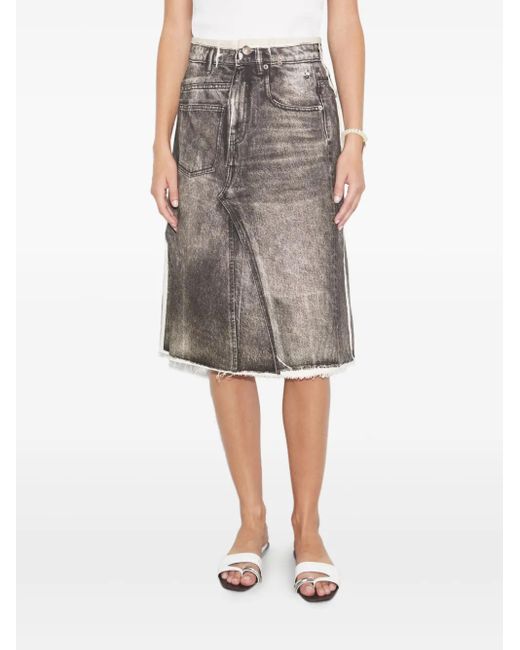 Tory Burch Gray Ausgefranster Jeans-Midirock