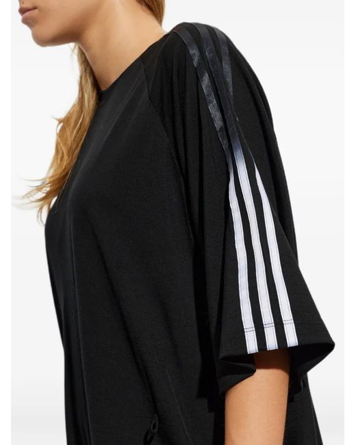 Y-3 Black Stripe-Detail Drawstring-Fastening Midi Dress