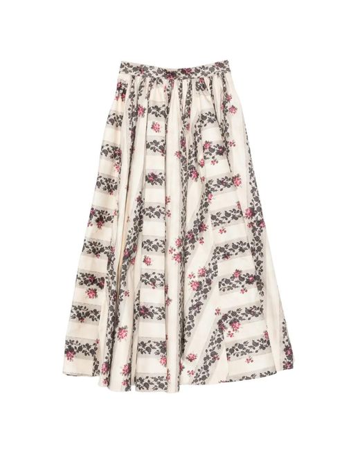Antonio Marras White Floral-Print Striped Maxi Skirt