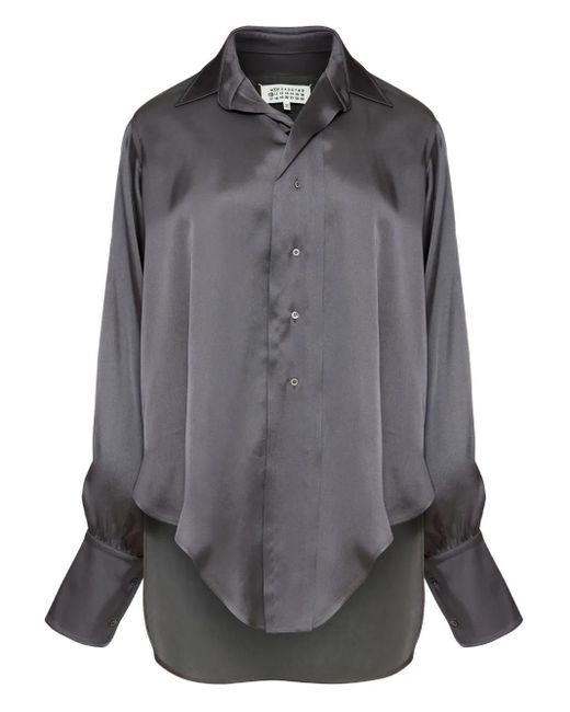 Maison Margiela Gray Long-Sleeved Satin Shirt