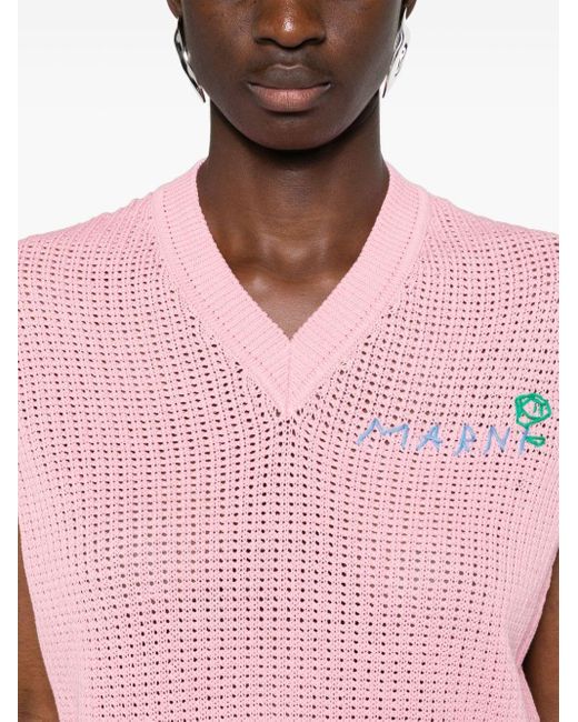 Marni V-neck Cotton Vest in het Pink