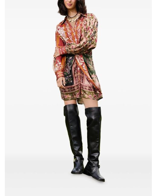 Farm Rio Red Buttoned Floral-Print Mini Dress