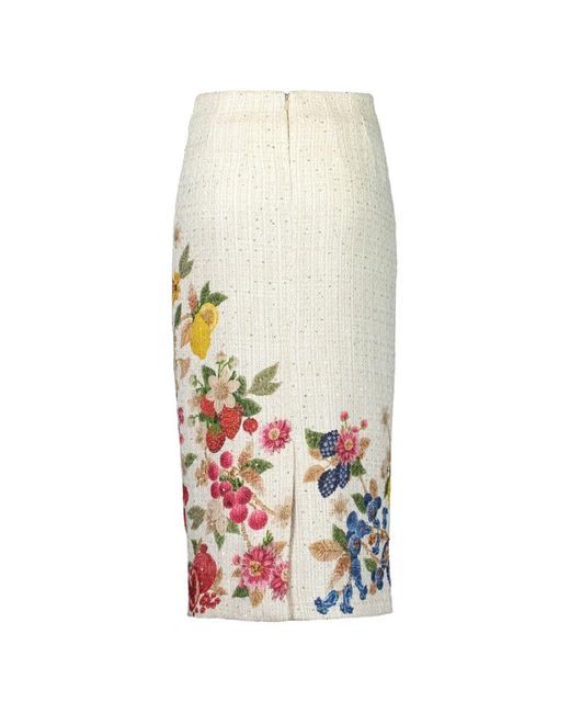Mary Katrantzou White Vargas Fruit-Embroidered Midi Skirt