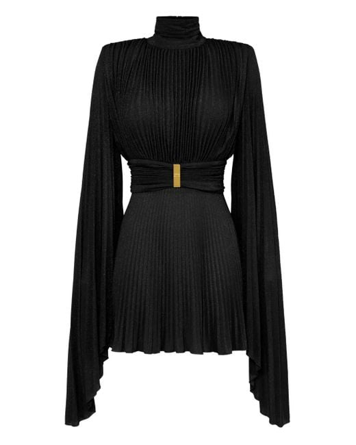 Elisabetta Franchi Black Pleated High-Neck Mini Dress