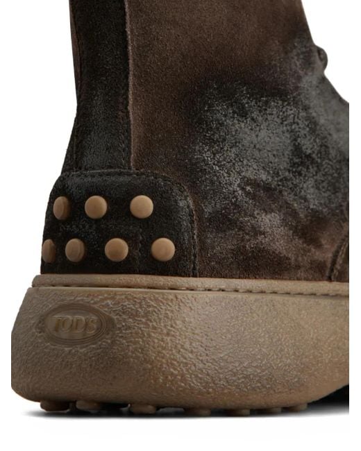 Tod's Brown Monogram-Debossed Lace-Up Boots for men