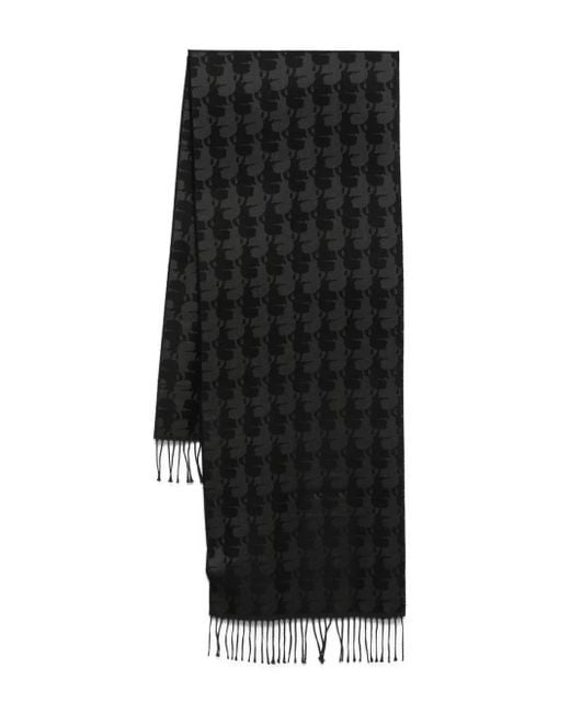 Karl Lagerfeld Gray Checked Fringed-Edges Scarf for men