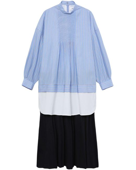 Enfold Blue Pinstripe-print Layered Cotton Dress