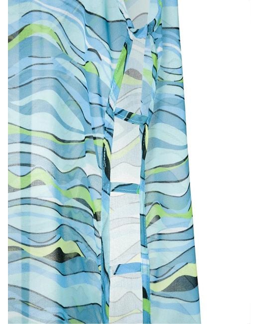 Amir Slama Blue Wave-Print Maxi Kaftan