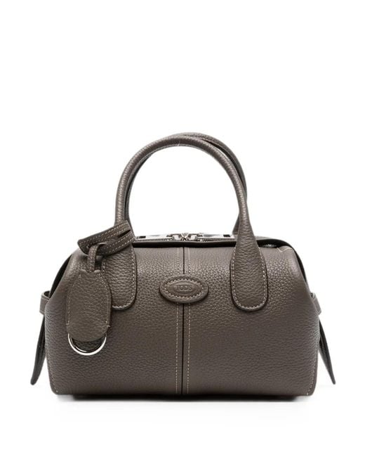 Tod's Gray Logo-Patch Pebbled Tote Bag