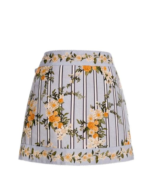 Agua Bendita White Luna Valle Floral-Print Linen Asymmetric Skirt