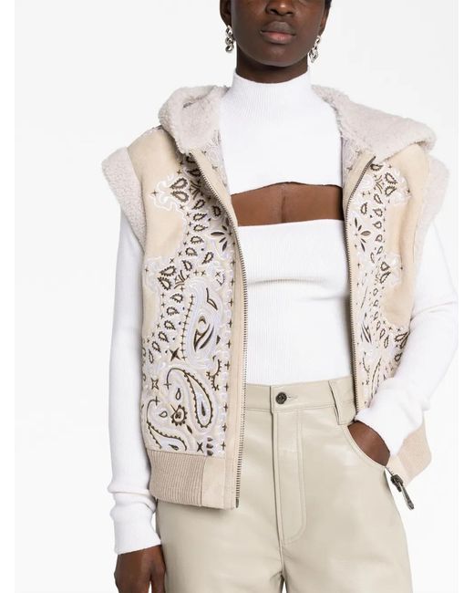 Philipp Plein Natural Bandana-Print Sleeveless Jacket