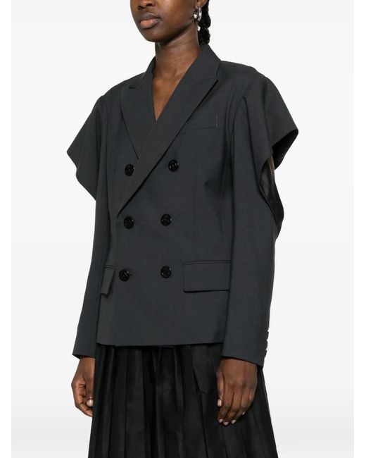 Sacai Double-Breasted Blazer in Black | Lyst