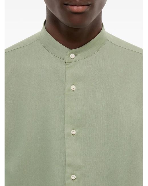 Fursac Green Band-Collar Long-Sleeve Shirt for men